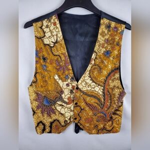 Vintage Kenar Batik Style Beaded Peacock Bird Vest Large